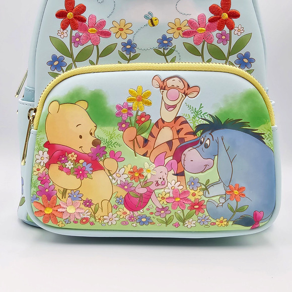 Loungefly Disney Winnie the Pooh Floral Pooh Bear & Friends Blue Mini Backpack - Picture 8 of 9